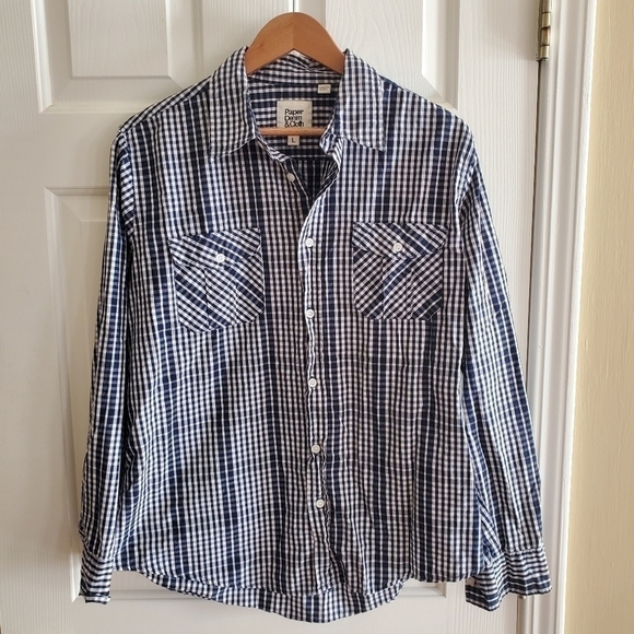 Paper Denim & Cloth Men’s Button-Up Shirt Plaid Long Sleeve Blue L - Picture 1 of 8